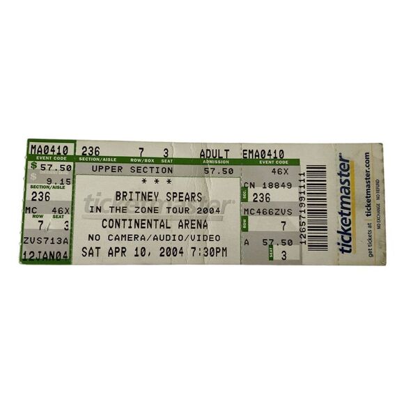 Britney Spears Continental Arena NJ April 10 2004 Concert Ticket Stub - Picture 1 of 2